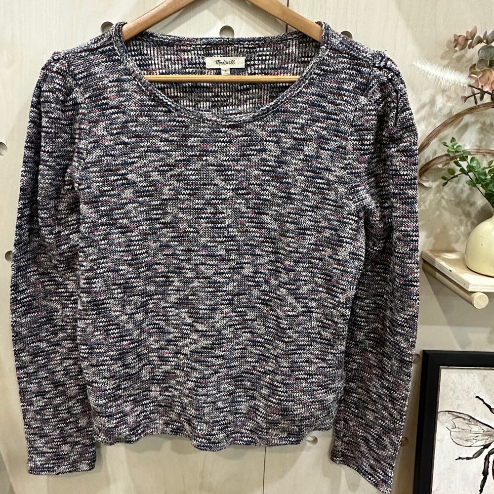 MADEWELL SpaceDyed Marled Sweater SZ L Gathered Shoulders Crewneck Pullover - Picture 2 of 8